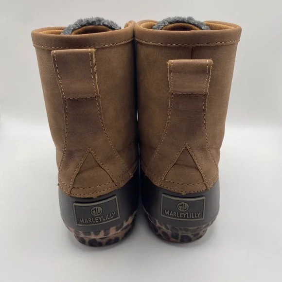 Marley Lilly Womens Duck Boots Brown Leopard Print Sole Sherpa Trim Size 6 - Picture 2 of 8
